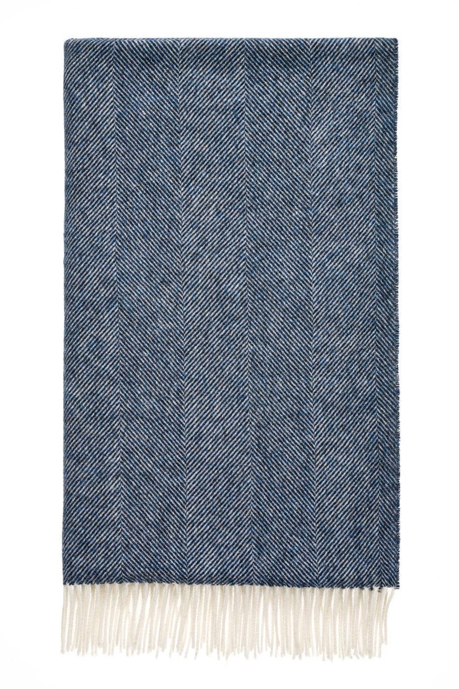 Herringbone Dark Blue Throw - Pure New Wool - 140x185 - Bronte by Moon Scotland