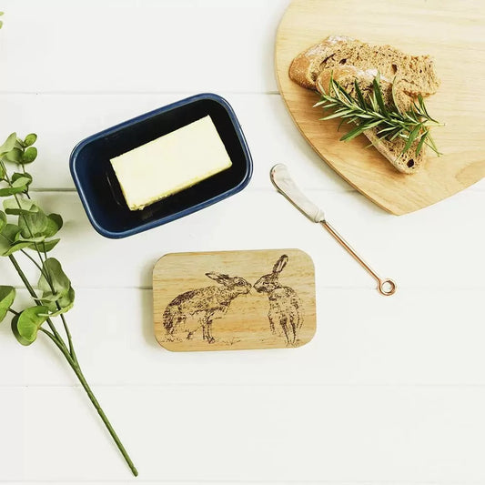 Botervloot Kussende Hazen Blauw - Duurzaam - Gegraveerd - Selbrae House Scotland by MoodCompanyNL