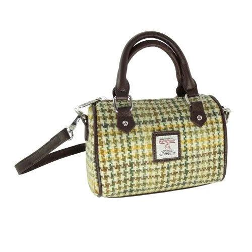 Bowlingtas mini Kilbride Geel groen bruin dogtooth - 17x 20x11 - Harris Tweed - Glen Appin of Scotland by MoodCompanyNL