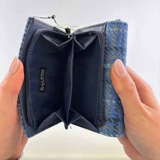 Dames Portemonnee Jura Blauw met Turquoise ruit - Harris Tweed - Glen Appin of Scotland by MoodCompanyNL