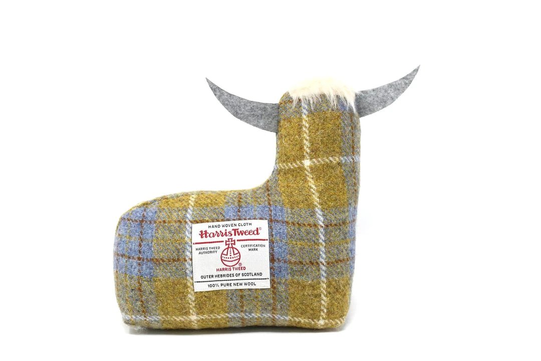 Deurstopper Schotse Hooglander Mustard/Blue - Harris Tweed - Handgemaakt - Caroline Wolfe Murray Scotland by MoodCompanyNL
