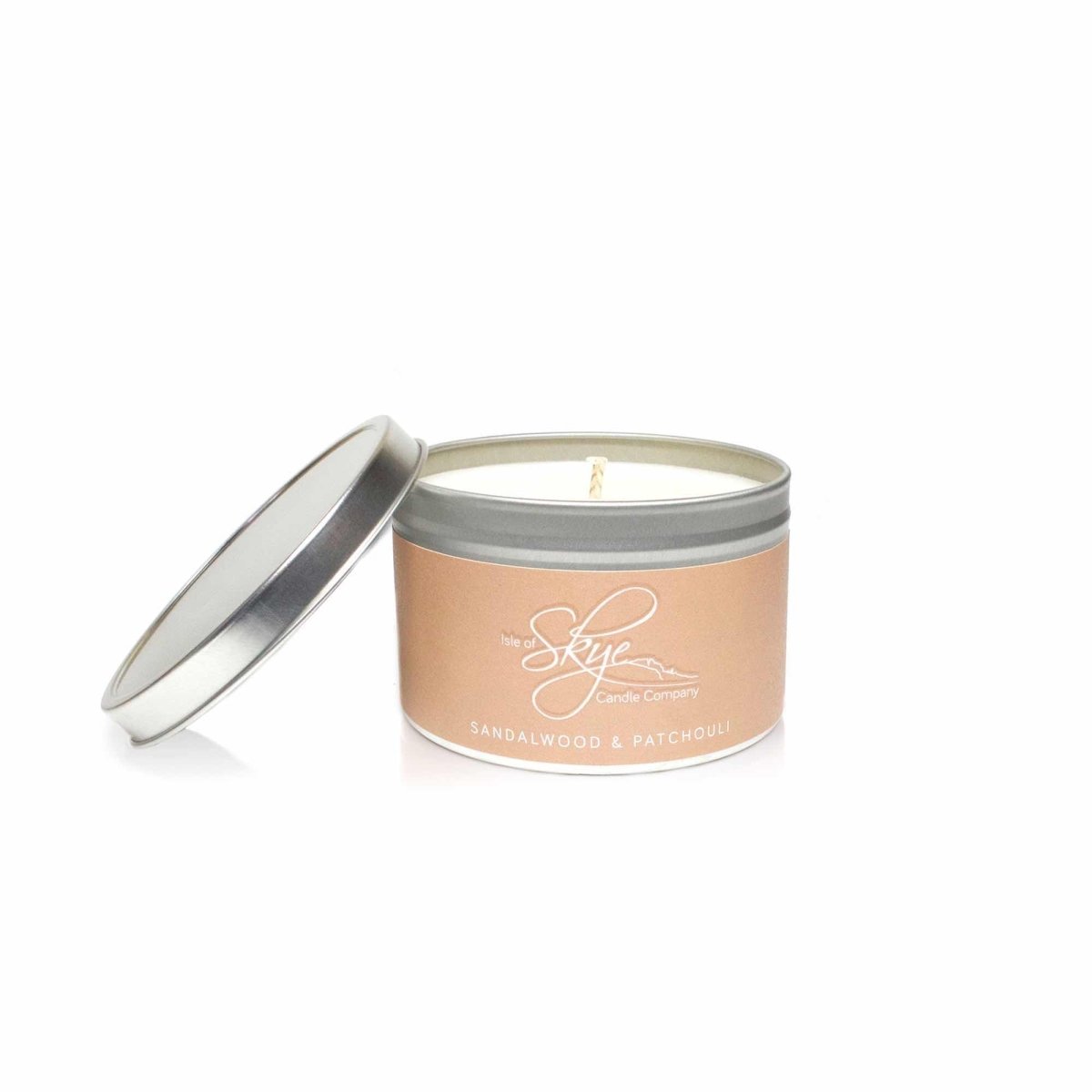 MoodCompanyNL - Geurkaars Sandelhout (Sandalwood and Patchouli) Blikje - 30 uur - Sojawas - Isle of Skye Candle - 5060346381329