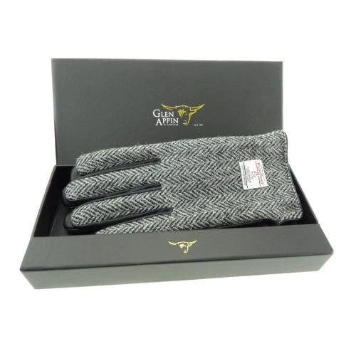 Heren Handschoenen Zwart Wit met Zwart Leer - Harris Tweed - Glen Appin of Scotland by MoodCompanyNL