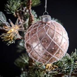 Kerstbal roze met witte glitter - glas - 8 cm - 2 stuks - Werner Voss by Mood4Christmas