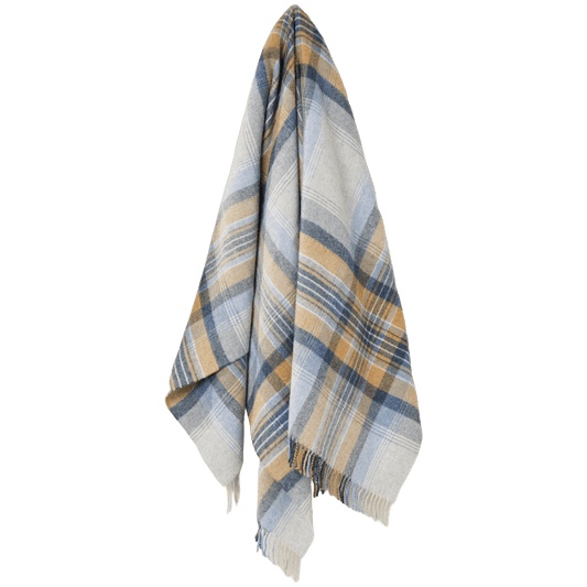Plaid Kintyre Blauw - Shetland Lamswol - 140x185 - Bronte by Moon Scotland by MoodCompanyNL