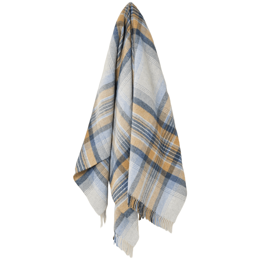 Plaid Kintyre Blauw - Shetland Lamswol - 140x185 - Bronte by Moon Scotland by MoodCompanyNL