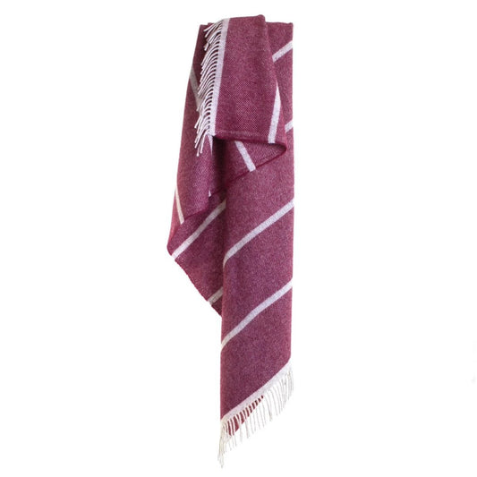 Plaid met brede accent streep Paars Rood (Rosewood) - 150x183 - Nieuw Wol - Tweedmill UK by MoodCompanyNL