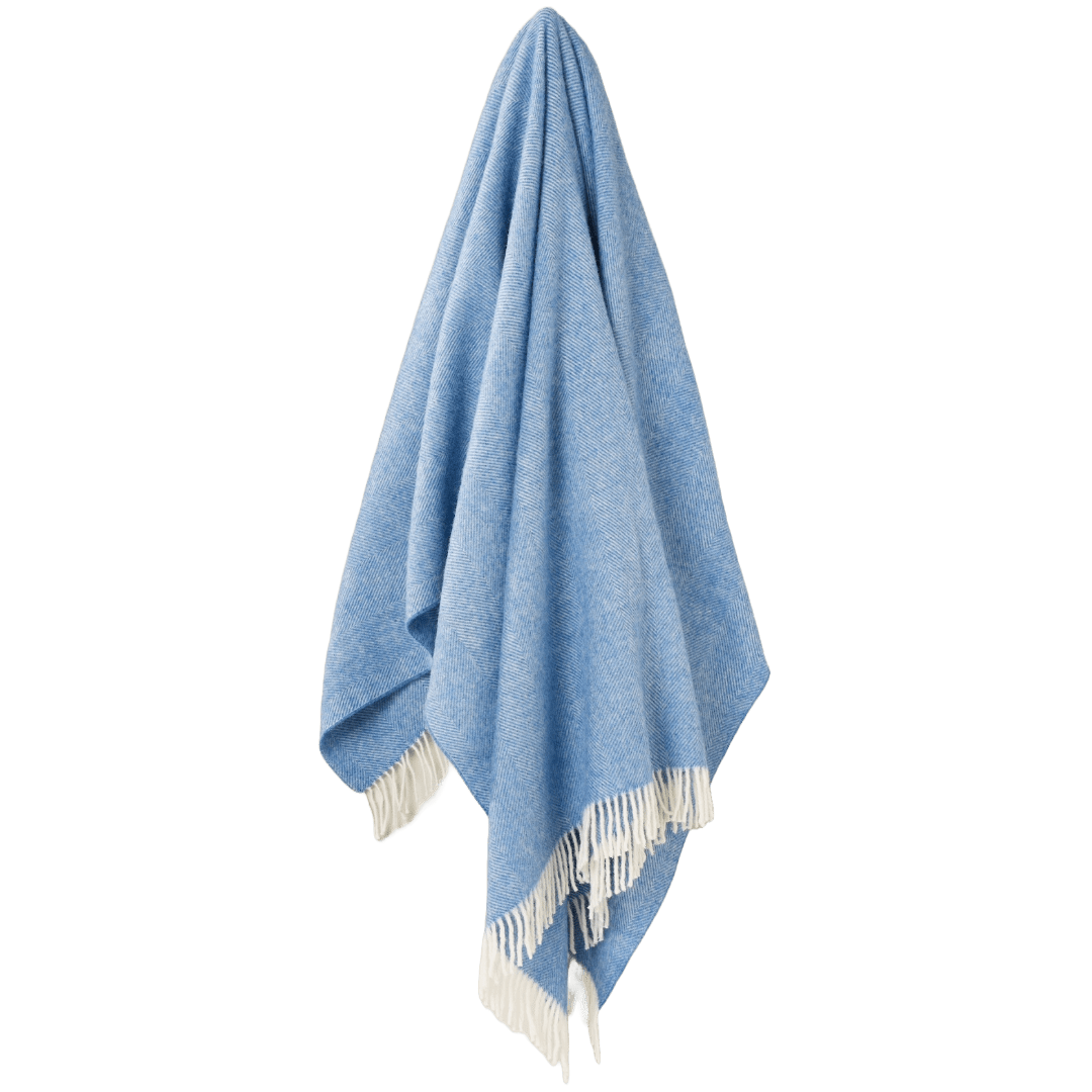 Plaid Visgraat Lichtblauw (Peacock) - Shetland Lamswol - 140x185 - Bronte by Moon Scotland by MoodCompanyNL