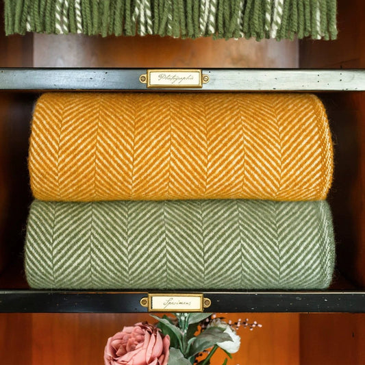 Plaid Visgraat Olijf Groen - 150x183 - Nieuw Wol - Tweedmill UK by MoodCompanyNL