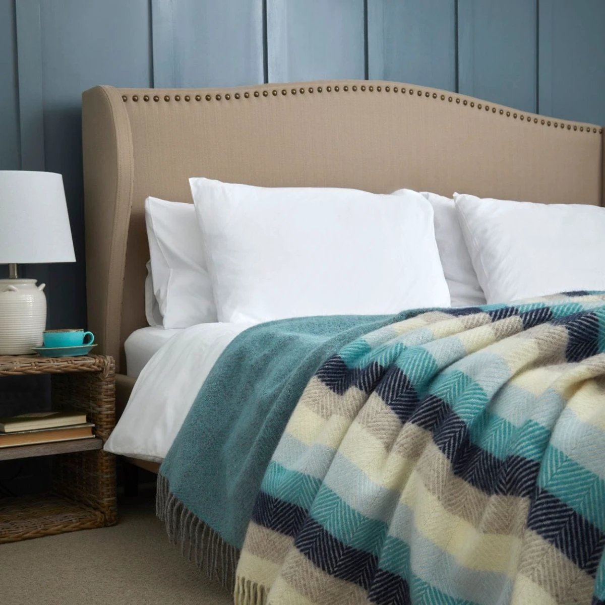 Plaid Zee en Kust Gestreept - 150x183 - Nieuw Wol - Tweedmill UK by MoodCompanyNL