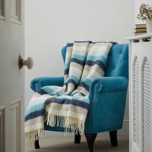 Plaid Zee en Kust Gestreept - 150x183 - Nieuw Wol - Tweedmill UK by MoodCompanyNL