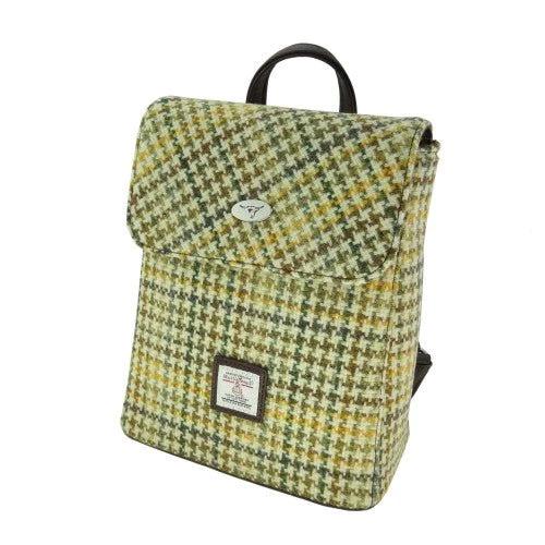 Rugzak Tummel Geel, groen, bruin dogtooth - Mini - 26x21x12 - Harris Tweed - Glen Appin of Scotland by MoodCompanyNL