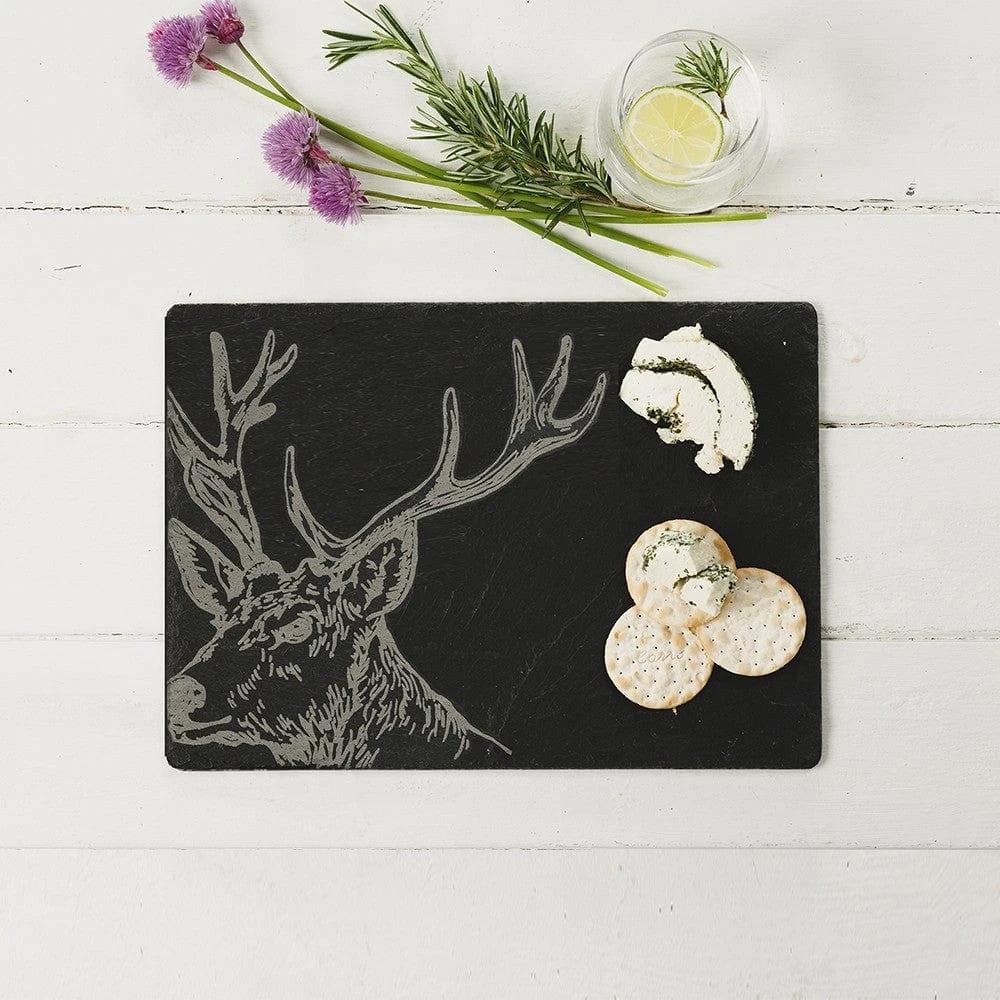Serveerplank Edelhert - 35x25 - Gegraveerd - Leisteen - Just Slate Company Scotland by MoodCompanyNL