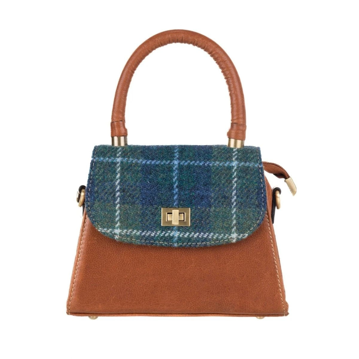 Small Blauwe Satchel Tas van Leer & Harris Tweed | Das Impex by MoodCompanyNL