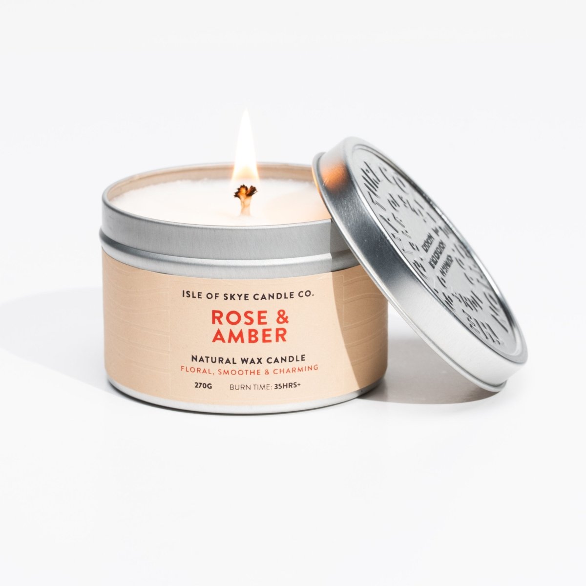 Mood Company - Sojawaskaars Rose & Amber - Travel Container - Handgemaakt - 30 uur - Isle of Skye Candle Company -