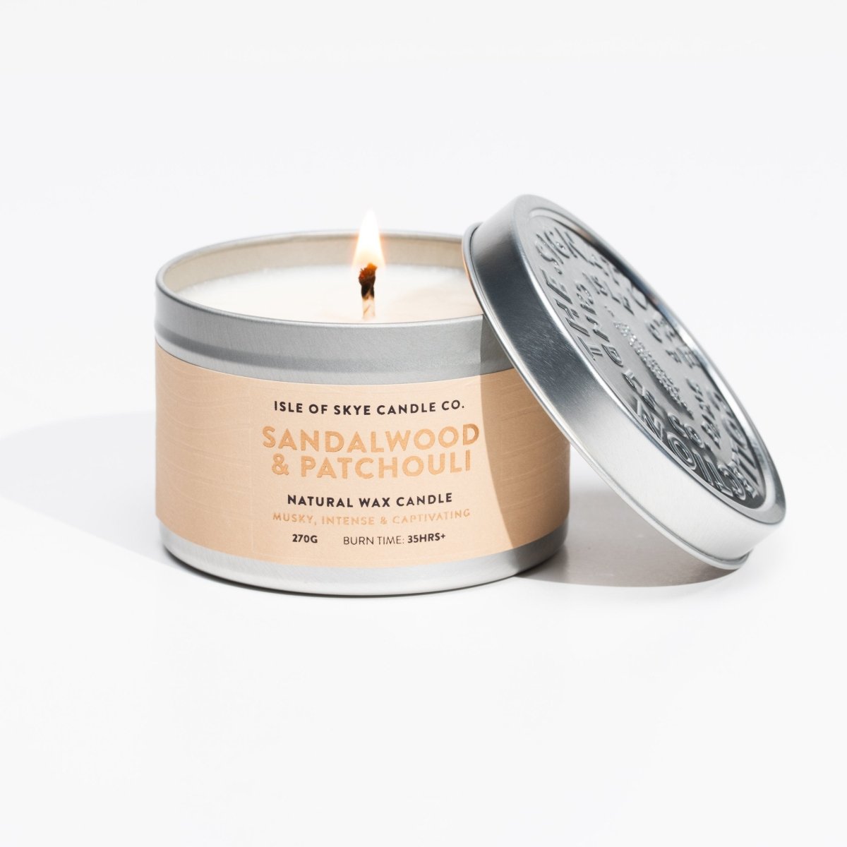 Mood Company - Sojawaskaars Sandalwood & Patchouli - Travel Container - Handgemaakt - 30 uur - Isle of Skye Candle Company -