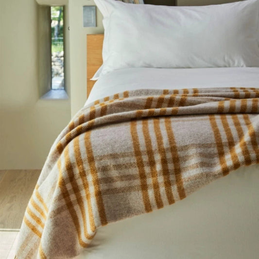 Sprei Grote Schotse Ruit Mosterdgeel (English Mustard) - 140x240 - Nieuw Wol - Tweedmill UK by MoodCompanyNL