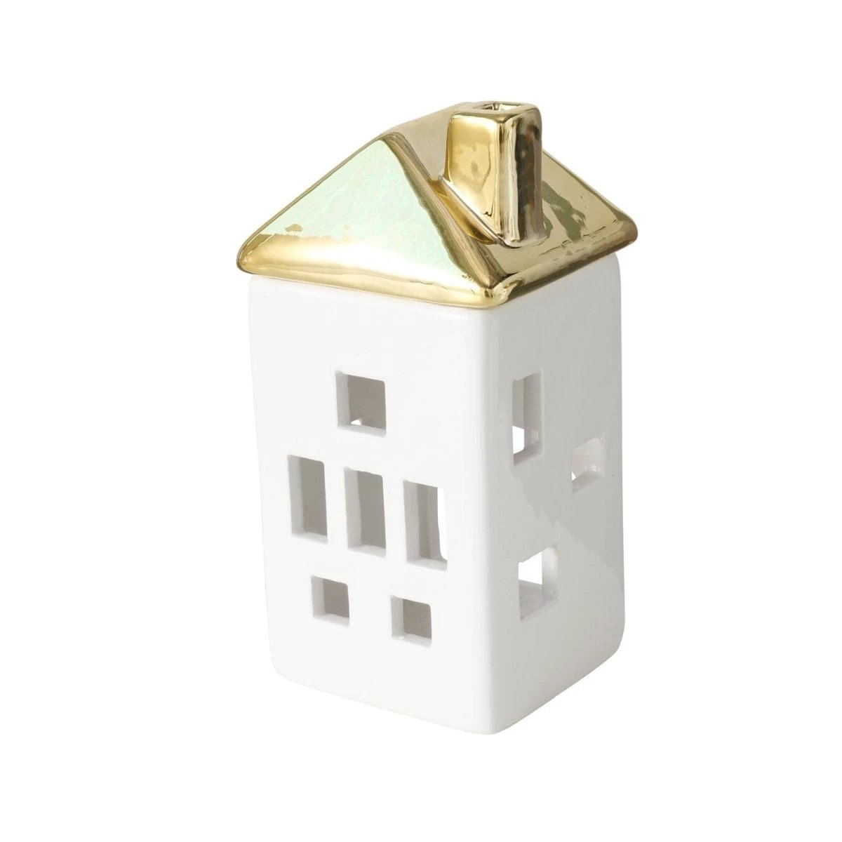 Theelichthouder huisje wit met goud - 2 stuks - H 15,5 cm - Boltze home by MoodCompanyNL