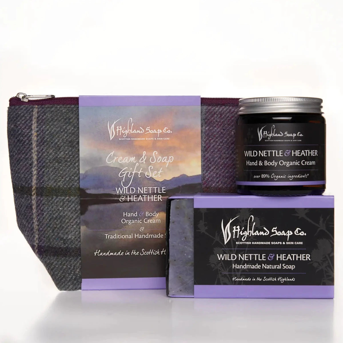 Wild Nettle & Heather – Kruidig & Zacht - Cadeauset Zeep & Crème – Zeep, Bodycrème & Toilettas by MoodCompanyNL