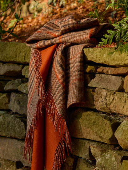 Estate Check Orange Throw - Country Side Collection - Merino Lambswool - 140x185 - Bronte by Moon Scotland