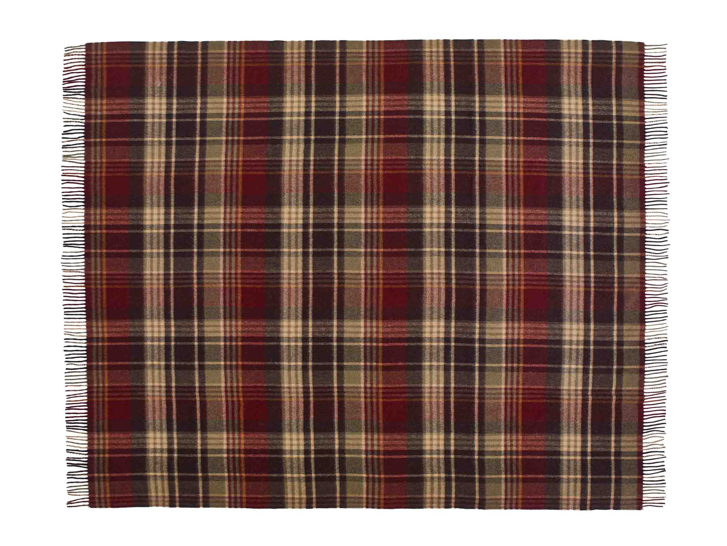 Plaid Estate Olive/Bordeaux - Country Side Collection - Laine d'Agneau Mérinos - 140x185 - Bronte by Moon Scotland