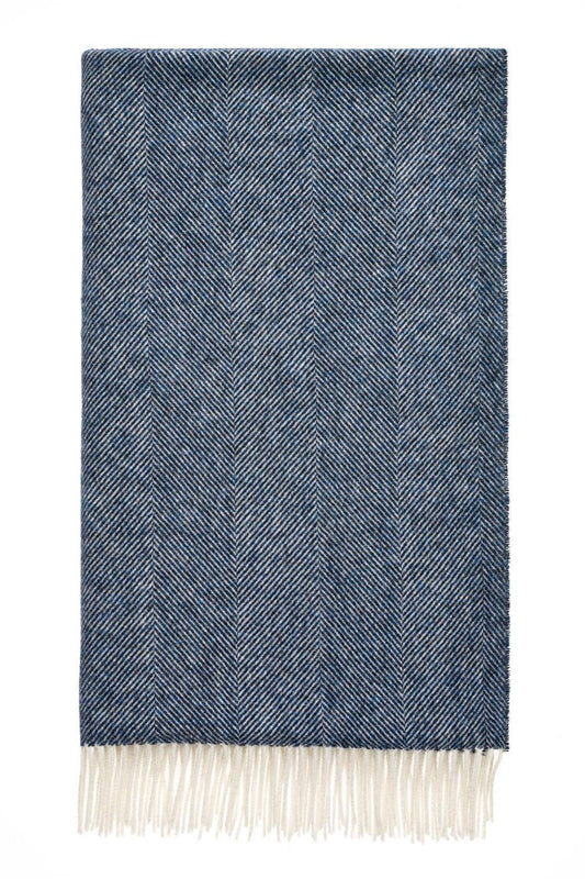 Plaid Fischgrät Dunkelblau - Reine Schurwolle - 140x185 - Bronte by Moon Scotland