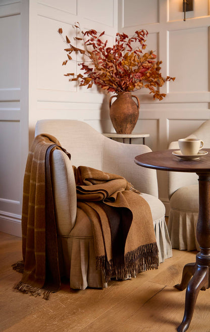 Plaid Double Face Vert Militaire/Loden - Country Side Collection - Laine d'Agneau Mérinos - 140x185 - Bronte by Moon Scotland