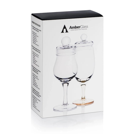 Mood Company - Amber Tasting Box – 2 handgemaakte whiskyglazen met deksels – Amber Glass - 5903641127448