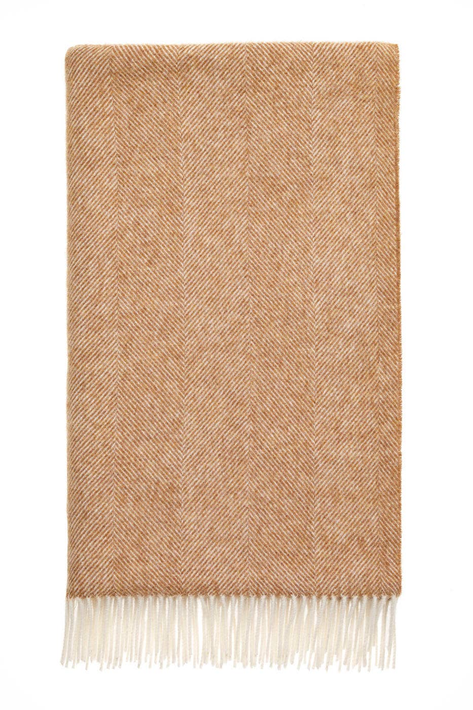 Herringbone Camel Throw - Pure New Wool - 140x185 - Bronte by Moon Scotland