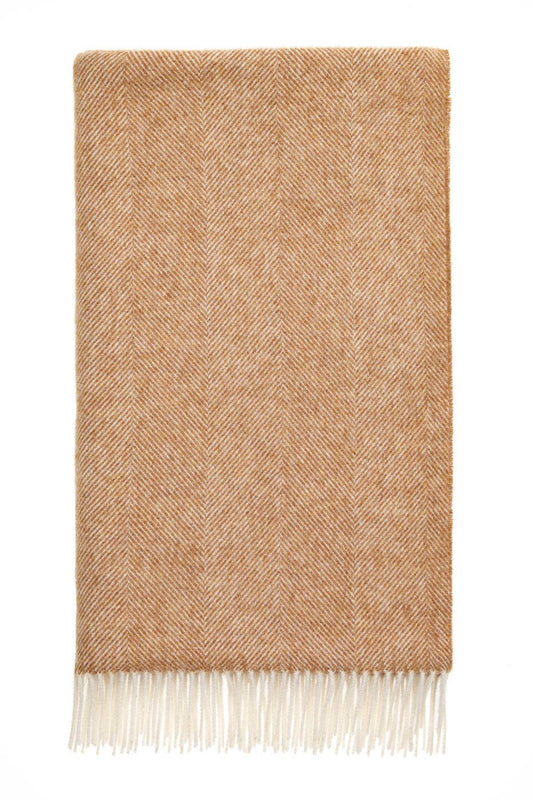Plaid Fischgrät Camel - Reine Schurwolle - 140x185 - Bronte by Moon Scotland