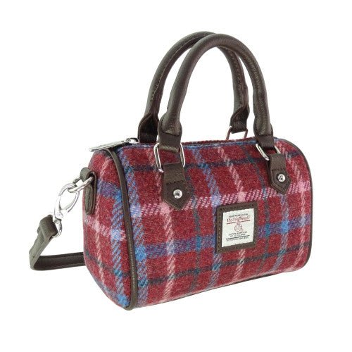 Mood Company - Bowlingtas mini Kilbride Bordeaux rood met roze blauwe ruit - 17x 20x11 - Harris Tweed - Glen Appin of Scotland - 5060959027041