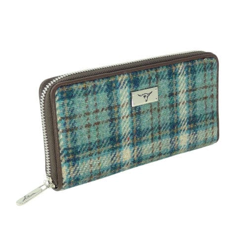 MoodCompanyNL - Dames Portemonnee Staffa Licht Blauw en Creme (Duck Egg and Cream) - Harris Tweed - muntvak met rits - Glen Appin of Scotland - 5060959020639