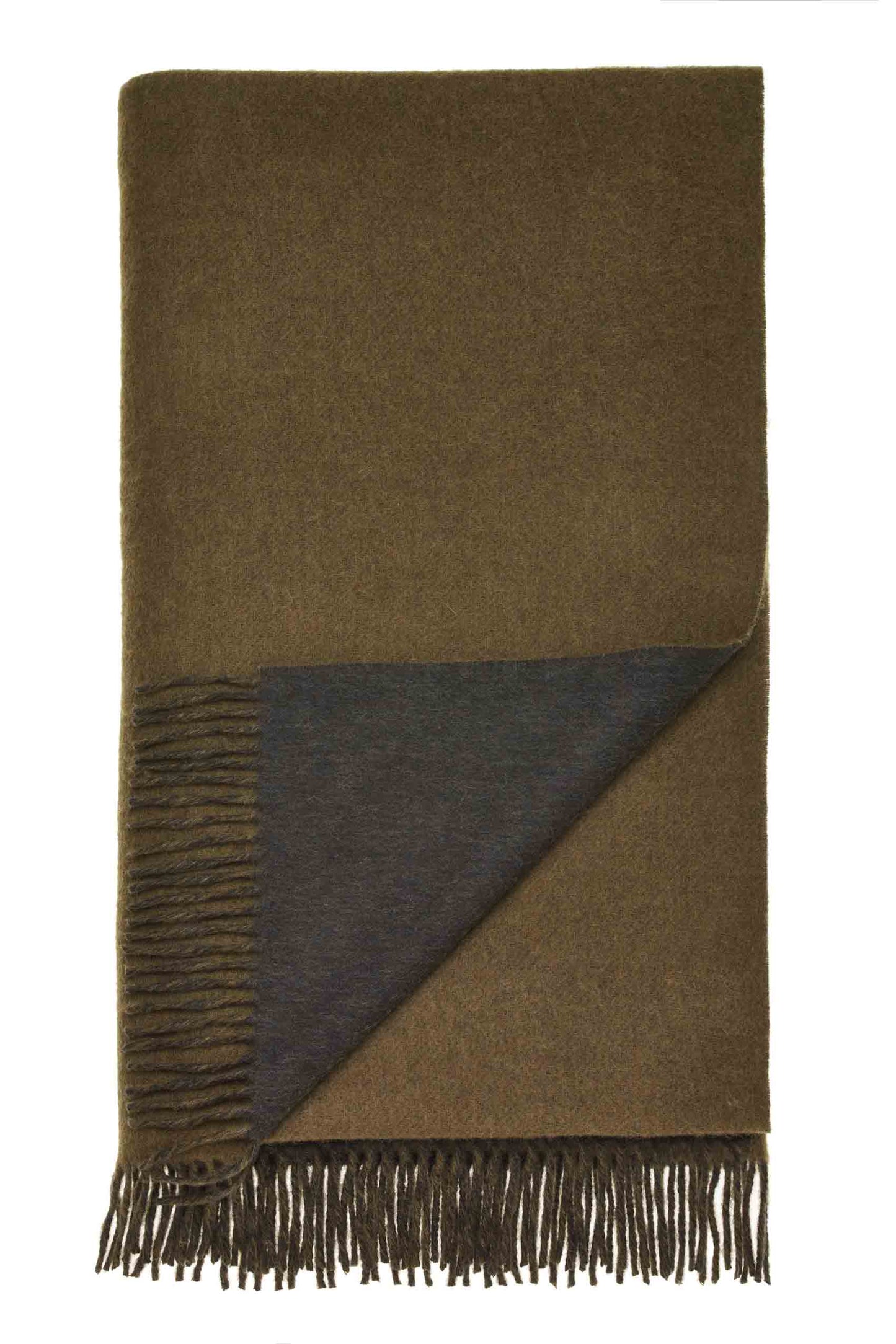 Plaid Double Face Vert Militaire/Loden - Country Side Collection - Laine d'Agneau Mérinos - 140x185 - Bronte by Moon Scotland