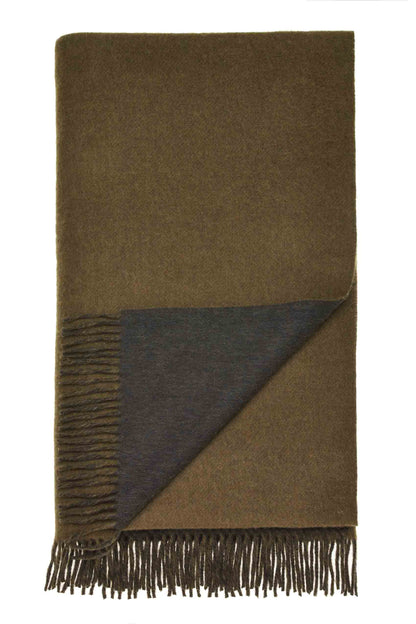 Plaid Double Face Vert Militaire/Loden - Country Side Collection - Laine d'Agneau Mérinos - 140x185 - Bronte by Moon Scotland