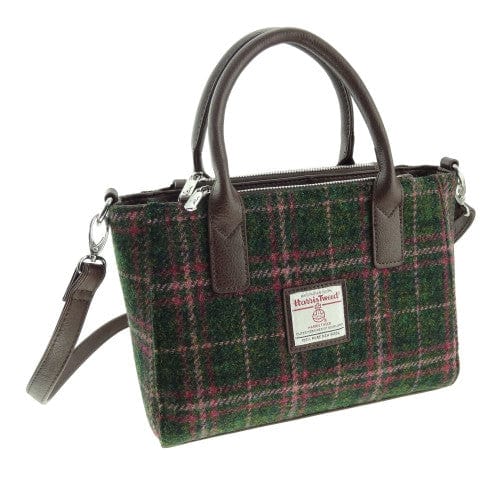 MoodCompanyNL - Handtas Brora Groen en Roze (Plum) - Ritssluiting - Draagband - Harris Tweed - Glen Appin of Scotland - 5060631376467