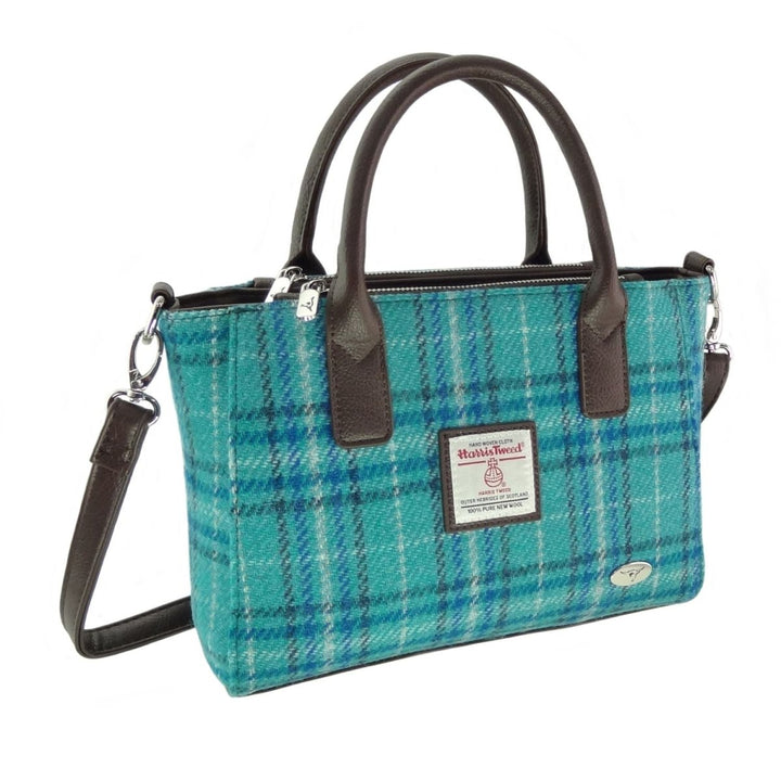 Mood Company - Handtas Brora Teal & Blue Check - Ritssluiting - Draagband - Harris Tweed - Glen Appin of Scotland - 5061035011527