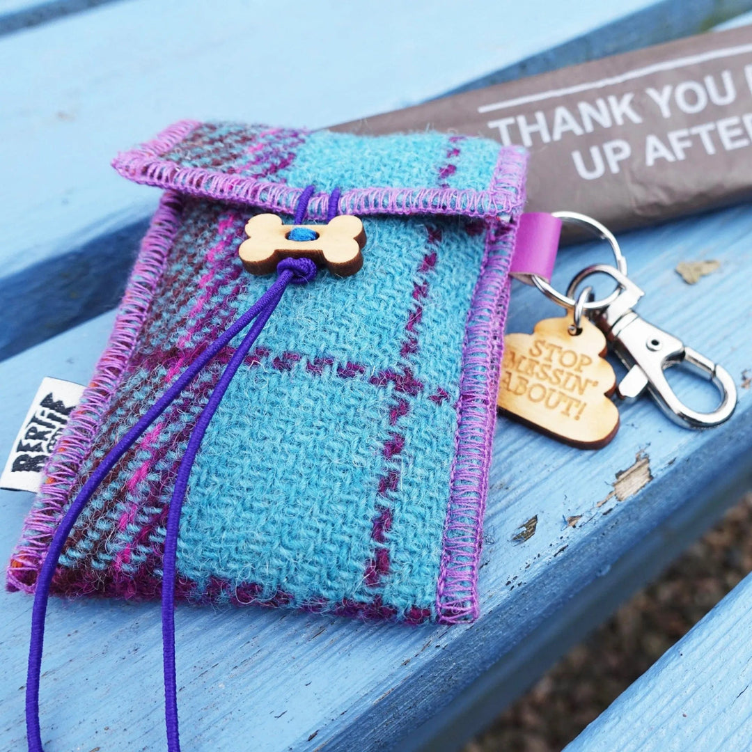 MoodCompanyNL - Harris Tweed Houder voor hondenpoep zakjes Groenblauw - 6095634225282