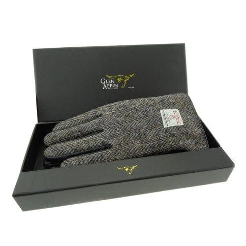 Mood Company - Heren Handschoenen Heide gemêleerd met Zwart Leer - Harris Tweed - Glen Appin of Scotland - 5060631372902