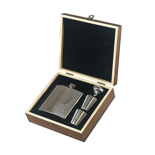 MoodCompanyNL - Heupfles Fazant - Luxe Set - RVS - Gegraveerd - Selbraehouse Scotland - 5060949556629
