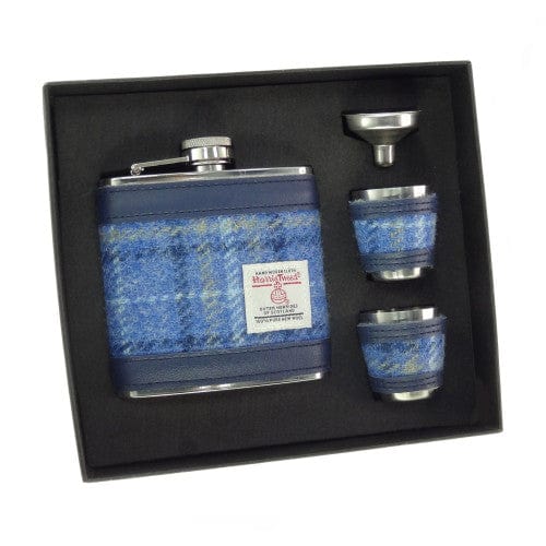 MoodCompanyNL - Jachtfles Licht blauw Tartan - 4 bekertjes - Harris Tweed - Glen Appin of Scotland - 5061035010360