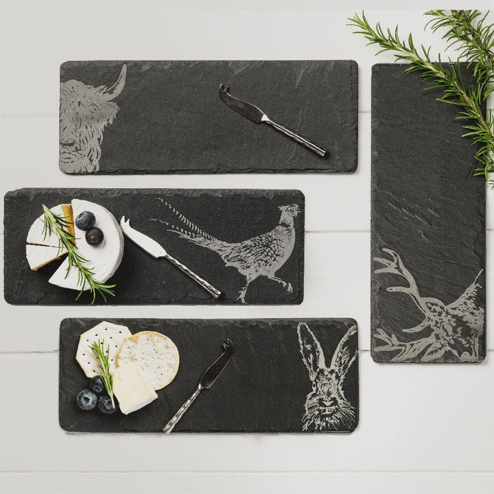 Mood Company - Kaasplankjes Country Animals - 4 stuks met mesjes - Cadeauset - Just Slate Company Scotland - 5060718719040