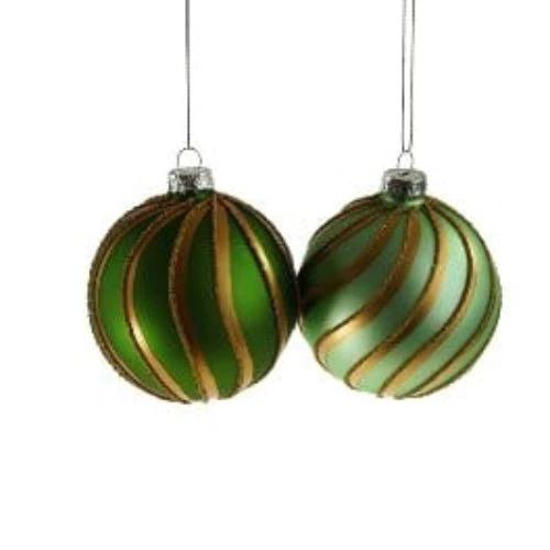 Kerstbal green/goud - glas - 2 stuks - 8 cm - Werners Voss by MoodCompanyNL