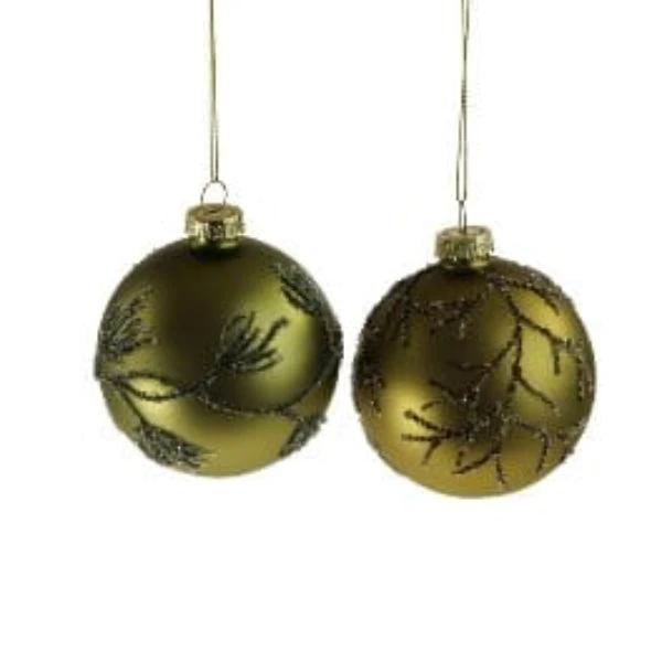 Kerstbal olijfgroen - glas - 8 cm - 2 stuks - Werner Voss by Mood4Christmas