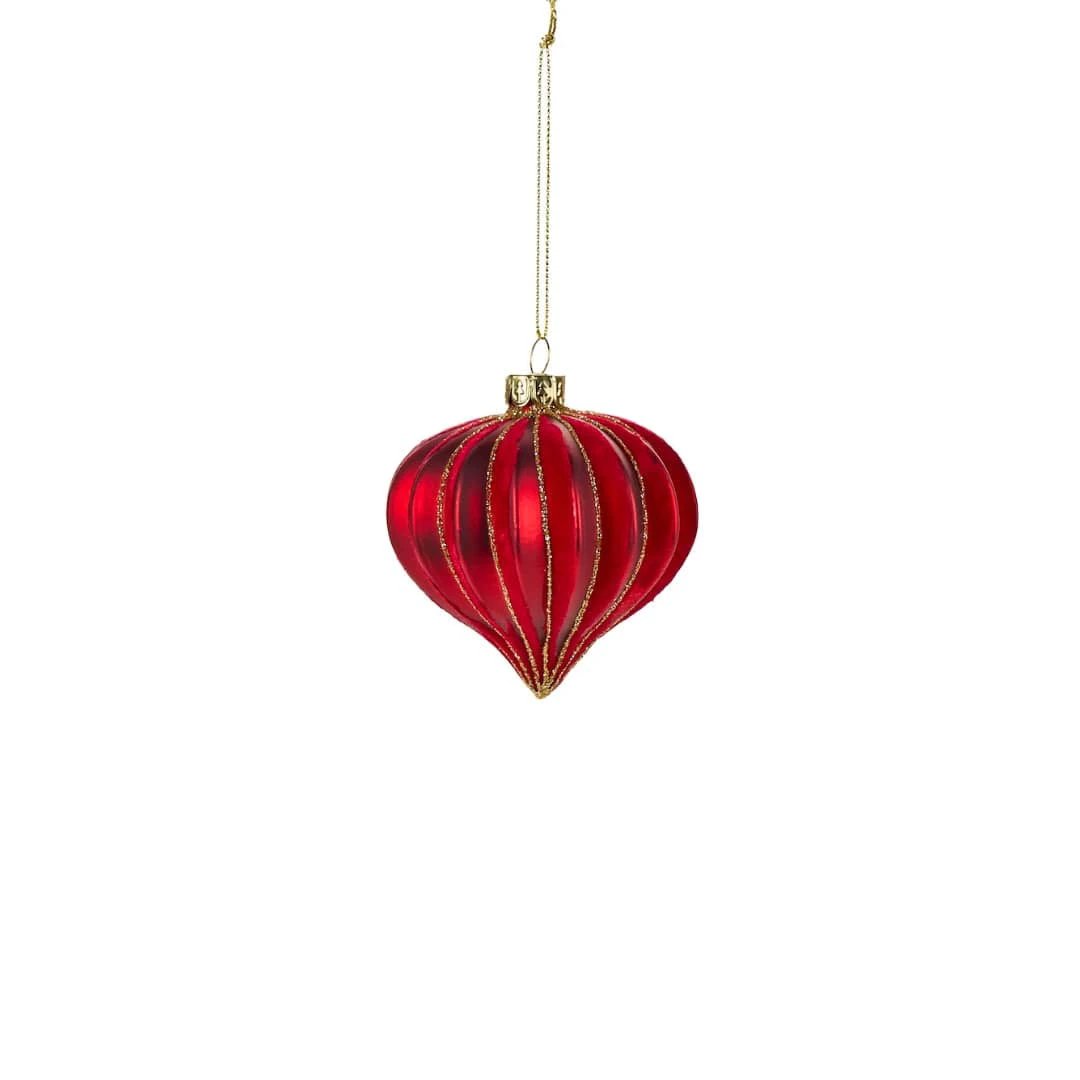 Kerstbal rood met glitters - 8,2 x 9 cm - set van 4 - Nuvola di Stoffa by MoodCompanyNL