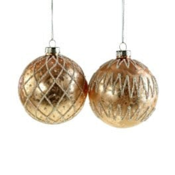 MoodCompanyNL - Kerstbal roze met witte glitter - glas - 8 cm - 2 stuks - Werner Voss - 4030673525162