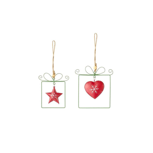 kerstboomhanger metaal - set van 2 - rood en groen - 10 en 13 cm - nuvole distoffa by MoodCompanyNL
