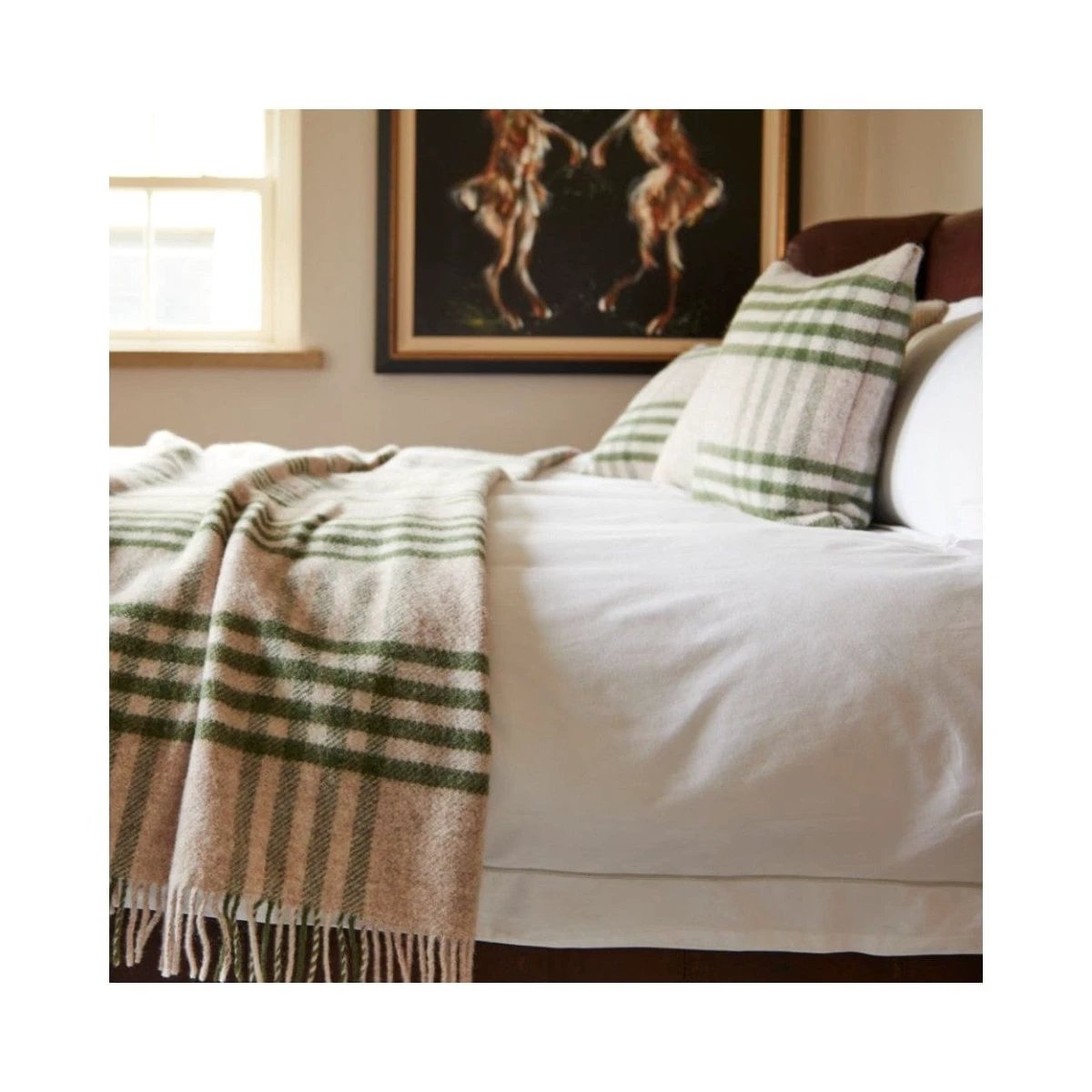 Kussen Grote Ruit Groen (Hex Check Olive) - Nieuw Wol - 50x50 - Tweedmill UK by MoodCompanyNL