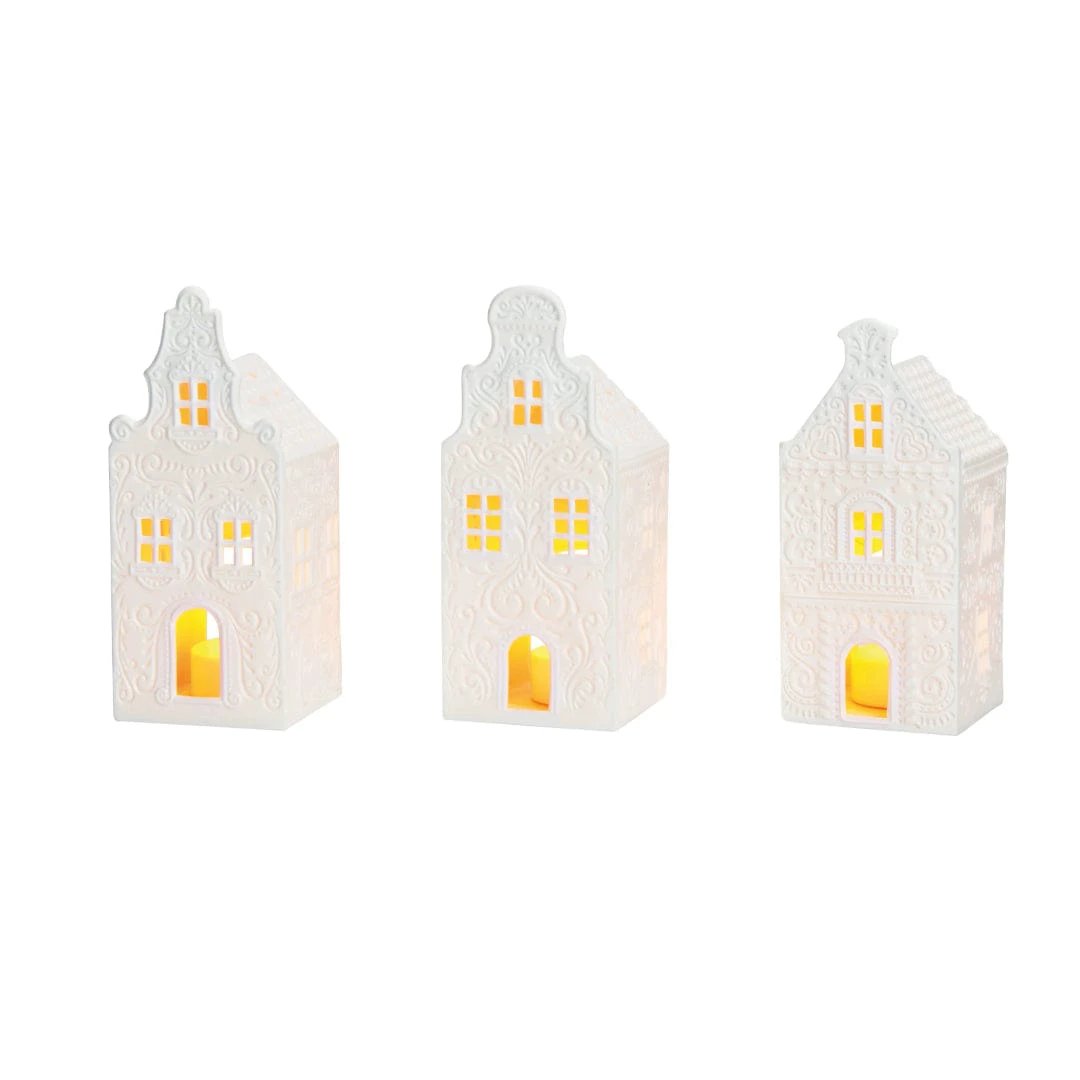 Lichthuisje wit - porselein - 3 stuks - (B/H/D) 7x16x7cm - Wurm by MoodCompanyNL