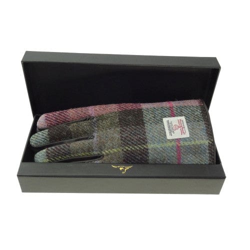 Mood_Company Dames Handschoenen Groen & paars en bruin leer - Harris Tweed - Glen Appin of Scotland