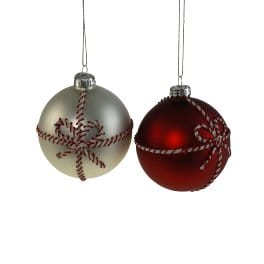 Mood_Company Glazen Kerstballen met Strik Rood/Wit - Set van 2 Assorti - 8 cm - Werner Voss